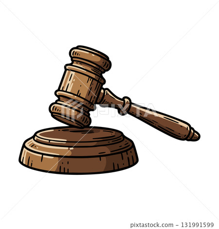 Wooden judge gavel and sound block illustration for legal and courtroom concepts vector 131991599