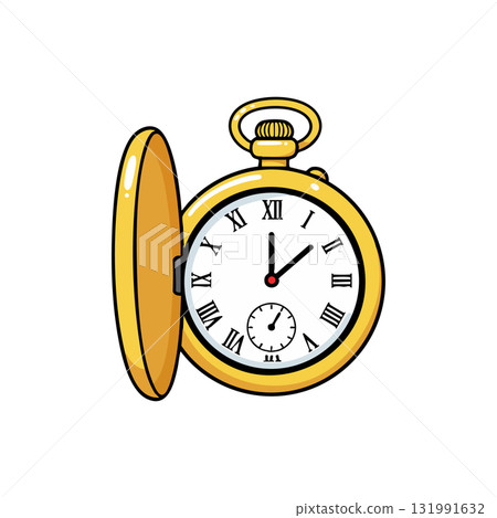 Vintage gold pocket watch with open cover and roman numerals vector illustration 131991632