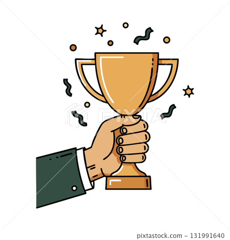 Hand Holding Gold Trophy Cup Celebration Award Victory Achievement Illustration Hand Holding Gold Trophy Cup Celebration Award Victory Achievement Illustration 131991640