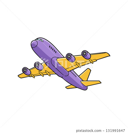 Airplane vector illustration with purple fuselage and yellow wings flying upward 131991647