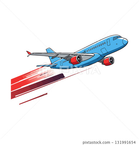 Blue airplane flying with red jet stream vector illustration transport travel design 131991654