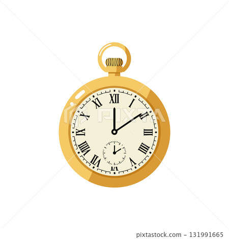 Vintage gold pocket watch with roman numerals and classic time display vector illustration Vintage gold pocket watch with roman numerals and classic time display vector illustration 131991665