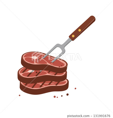 Grilled steak slices with meat fork vector illustration for cooking and food concepts 131991676