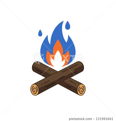 Campfire with blue and orange flames and brown logs vector illustration Campfire with blue and orange flames and brown logs vector illustration 131991681
