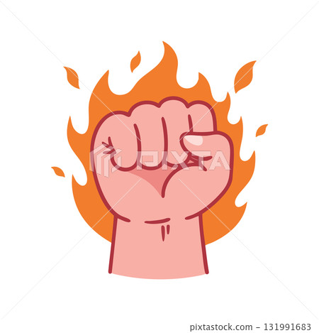 Raised fist with orange flames vector symbolizing strength and power in illustration style Raised fist with orange flames vector symbolizing strength and power in illustration style 131991683