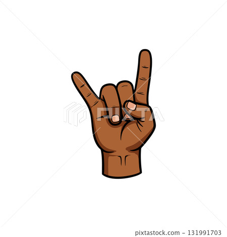 Hand making rock and roll sign with brown skin tone isolated on white background vector illustration 131991703