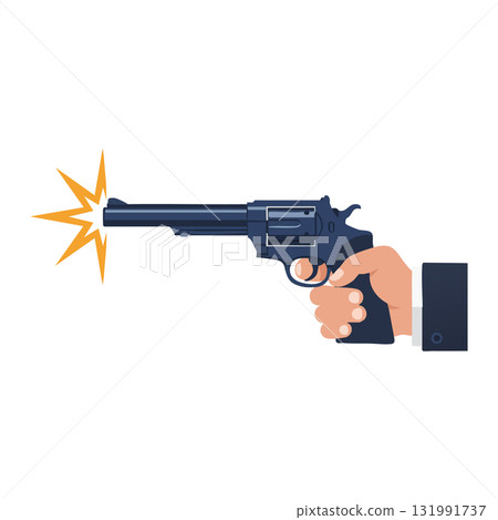 Revolver pistol firing with hand holding gun vector illustration design Revolver pistol firing with hand holding gun vector illustration design 131991737
