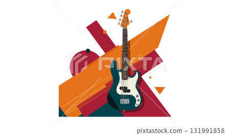 Electric bass guitar with colorful geometric abstract background vector illustration Electric bass guitar with colorful geometric abstract background vector illustration 131991858