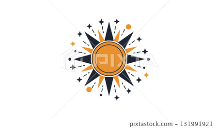 Abstract sun symbol with black and orange rays and stars vector illustration Abstract sun symbol with black and orange rays and stars vector illustration 131991921