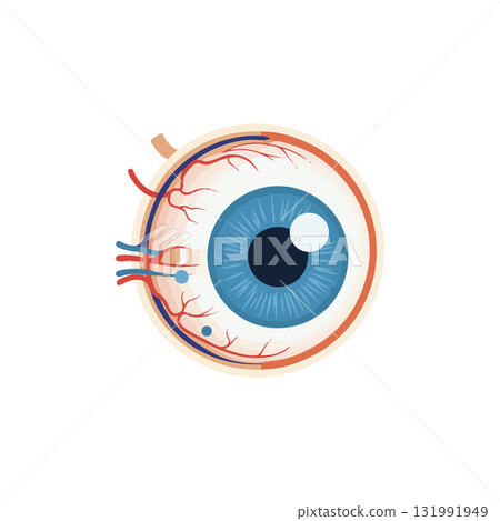 Human eye anatomy detailed vector illustration with blue iris and blood vessels Human eye anatomy detailed vector illustration with blue iris and blood vessels 131991949