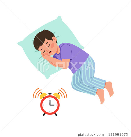 Sleeping child in pajamas with pillow and alarm clock illustration vector 131991975