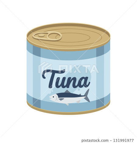 Tuna fish canned food illustration with blue label and gold lid vector 131991977