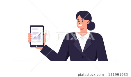 Businesswoman showing tablet with graph chart in professional suit vector illustration Businesswoman showing tablet with graph chart in professional suit vector illustration 131991983
