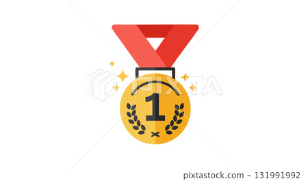 First Place Gold Medal with Red Ribbon Vector Illustration Award Achievement Success First Place Gold Medal with Red Ribbon Vector Illustration Award Achievement Success 131991992