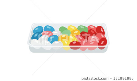 Colorful jelly beans in transparent plastic container vector illustration sweet candy snack 131991993