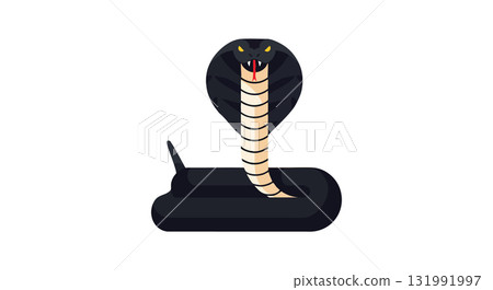 Black and beige cobra snake illustration with hood spread vector graphic 131991997