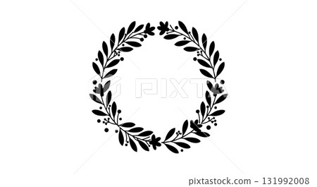 Floral wreath with leaves and flowers decorative vector design black silhouette 131992008