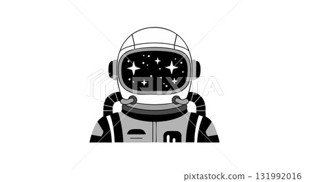Astronaut Helmet Space Stars Vector Illustration in Black and White Minimalist Style 131992016