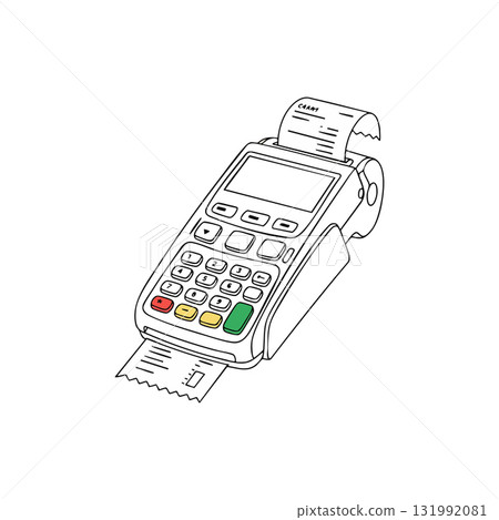 Payment terminal with receipt printing and colorful buttons vector illustration Payment terminal with receipt printing and colorful buttons vector illustration 131992081