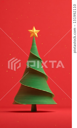 Christmas tree minimalist spiral design with star on red background 131992110