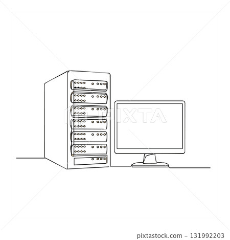 Computer server with monitor line art vector illustration technology concept Computer server with monitor line art vector illustration technology concept 131992203