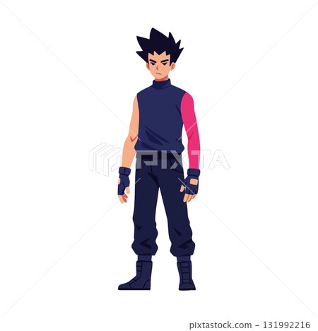 Male character in dark blue and pink outfit with spiky hair vector illustration 131992216
