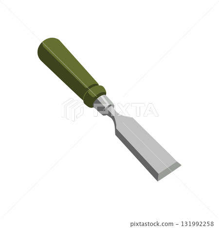 Woodworking chisel tool with green handle for carving and shaping wood vector illustration 131992258