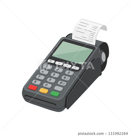 Payment terminal with printed receipt vector illustration in gray and black colors 131992269