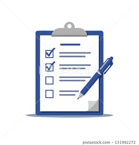 Clipboard with checklist and blue pen for task management and organization vector illustration 131992272