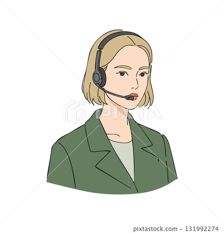 Female customer service representative with headset in green jacket vector illustration Female customer service representative with headset in green jacket vector illustration 131992274