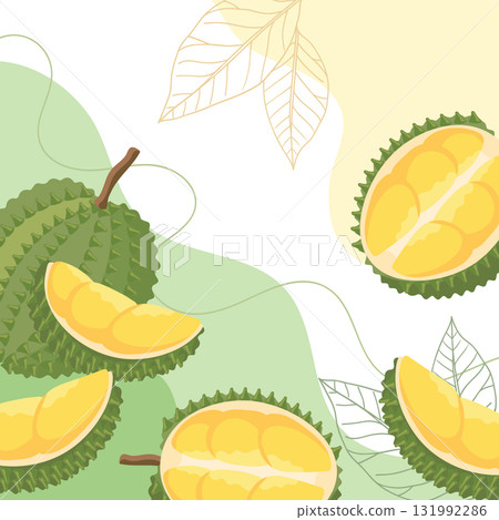 Exotic durian fruit composition, cut and whole fruits. Abstract tropical fruit background. Exotic durian fruit composition, cut and whole fruits. Abstract tropical fruit background. 131992286