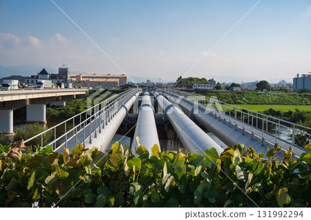 Four straight water pipe bridges/aqueducts Four straight water pipe bridges/aqueducts 131992294