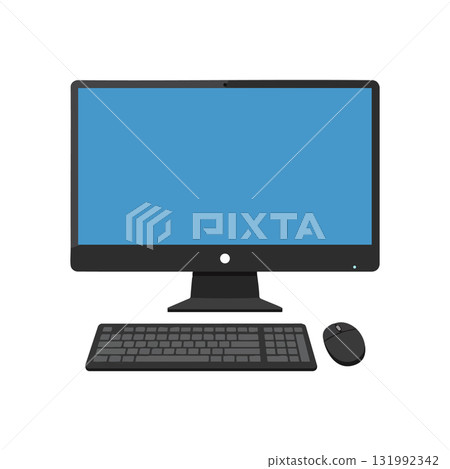 Desktop computer with keyboard and mouse vector illustration technology device digital screen Desktop computer with keyboard and mouse vector illustration technology device digital screen 131992342