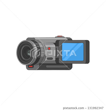 Video camera with flip-out screen digital recording device vector illustration 131992347