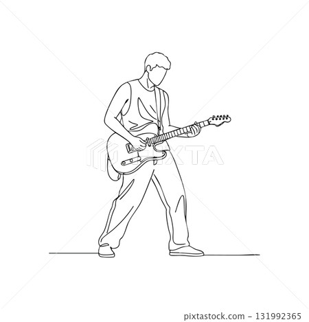 Guitar player performing live music in continuous line art style vector illustration Guitar player performing live music in continuous line art style vector illustration 131992365