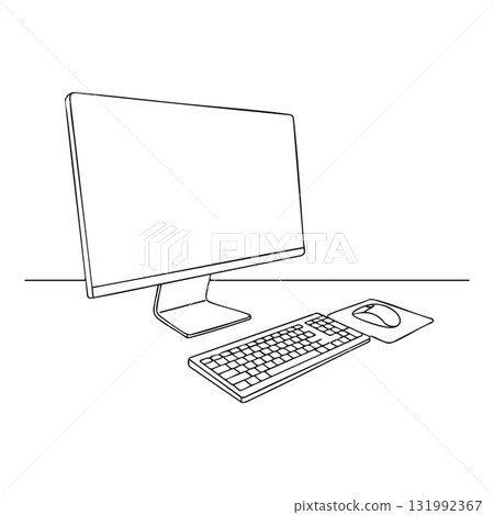 Computer monitor keyboard and mouse vector illustration in simple line art style Computer monitor keyboard and mouse vector illustration in simple line art style 131992367