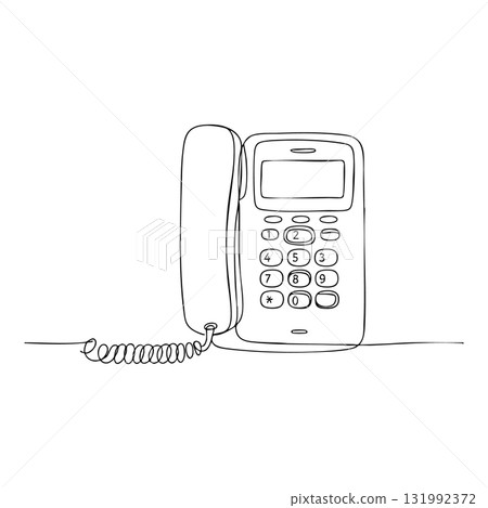 Corded landline telephone with handset and numeric keypad vector illustration line art Corded landline telephone with handset and numeric keypad vector illustration line art 131992372