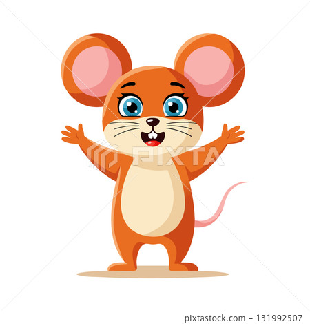 Cute happy cartoon mouse character with blue eyes and pink ears vector illustration 131992507