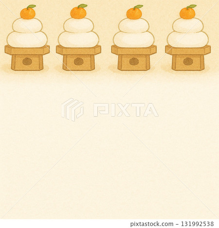 Mochi series: Kagami mochi arranged in a strip on a top-shaped background Mochi series: Kagami mochi arranged in a strip on a top-shaped background 131992538