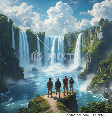 Tourists looking at the waterfall 131992655