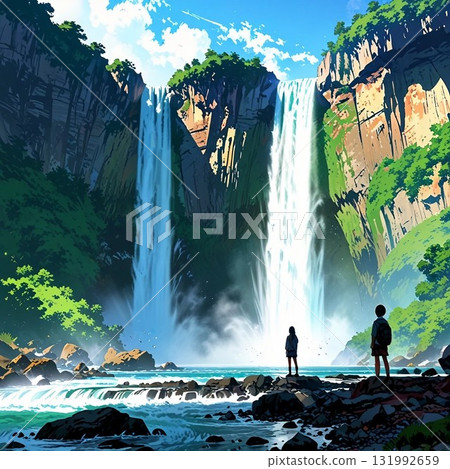 遊客一邊觀賞瀑布，一邊走向瀑布 131992659