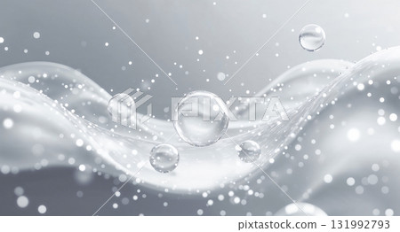 Silver-white background with transparent bubbles floating | Beauty image material with a sense of luxury and cleanliness 131992793