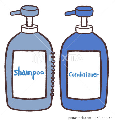Shampoo and conditioner bottle set in blue Shampoo and conditioner bottle set in blue 131992938
