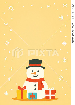 帶有雪人和禮物的冬季留言卡 131992965