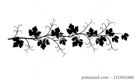 Black grapevine silhouette decorative border vector design with leaves and tendrils 131992990