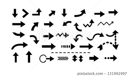 Various black arrow icons vector illustration set with different styles and directions 131992997
