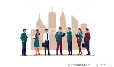 Business people networking in urban city skyline office environment vector illustration Business people networking in urban city skyline office environment vector illustration 131993009