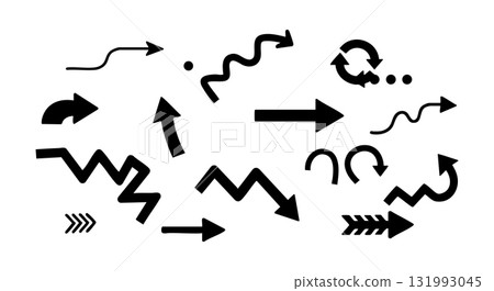 Collection of Diverse Black Arrow Vectors with Various Shapes and Directions for Design Use 131993045