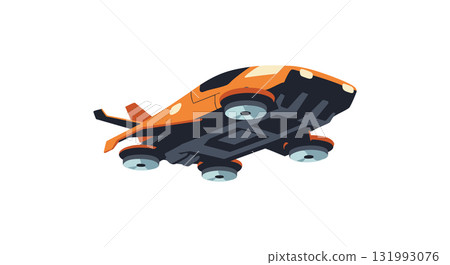 Futuristic orange drone aircraft flying with four rotors in modern technology concept vector illustration 131993076