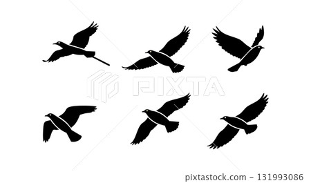 Flying duck silhouettes vector set in black shape style for design and decoration 131993086